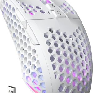 plunoro SM600 White Wireless Gaming Mouse,8000 DPI Tri-Modes BT5.1/Type-C Wired/2.4G