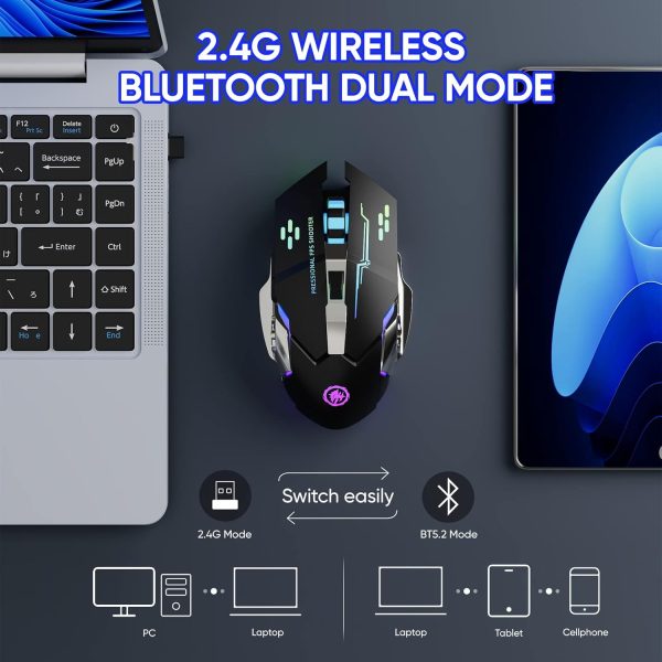 plunoro Wireless Gaming Mouse Bluetooth Mouse RGB Rechargeable 2.4G USB - Image 2