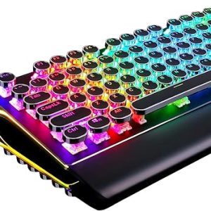 plunoro S108 Typewriter Keyboard, Retro Mechanical Gaming Keyboard Wired 108 Keys