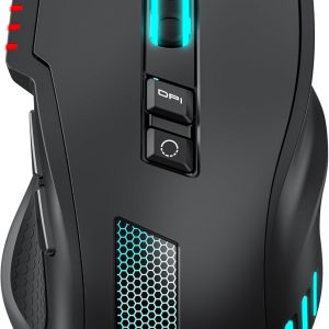 plunoro Wired Gaming Mouse, 12,800 DPI RGB Ergonomic Computer Mouse with Optical