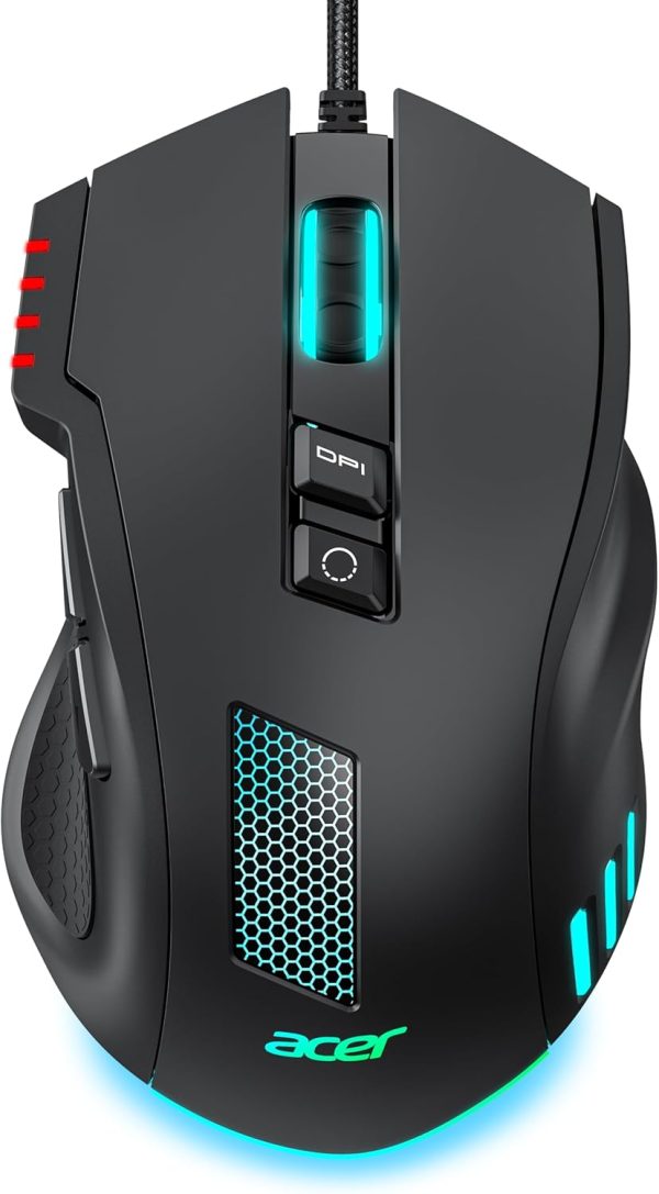 plunoro Wired Gaming Mouse, 12,800 DPI RGB Ergonomic Computer Mouse with Optical