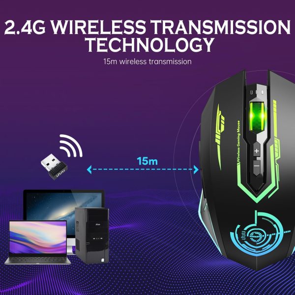 plunoro Wireless Gaming Mouse Up to 12000 DPI, Rechargeable USB-C Wireless Mouse - Image 2